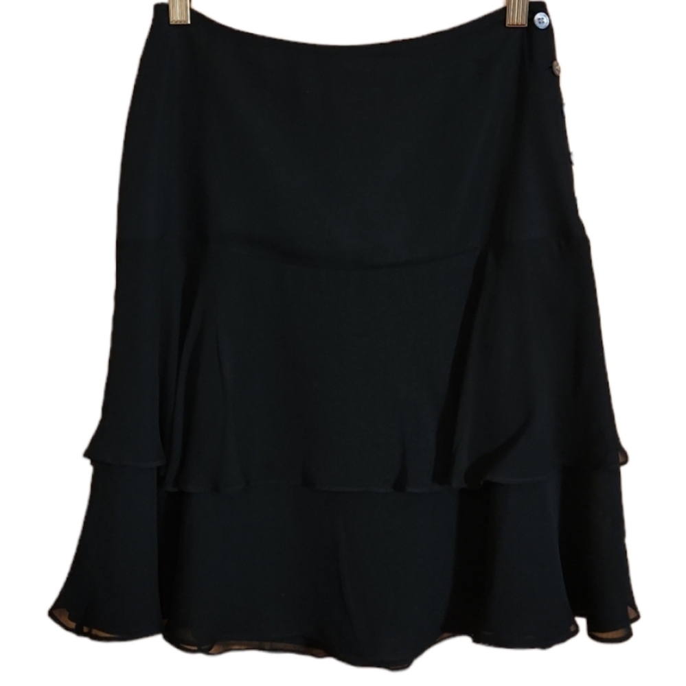 FINITY 4 BLACK SILK SEMI SHEER RUFFLED MINI SKIRT
